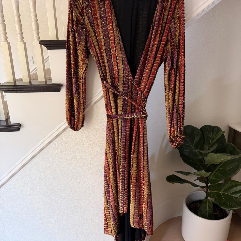 LPA Multicolor Velvet-Trim Blouse in Burgundy, Gold & Purple